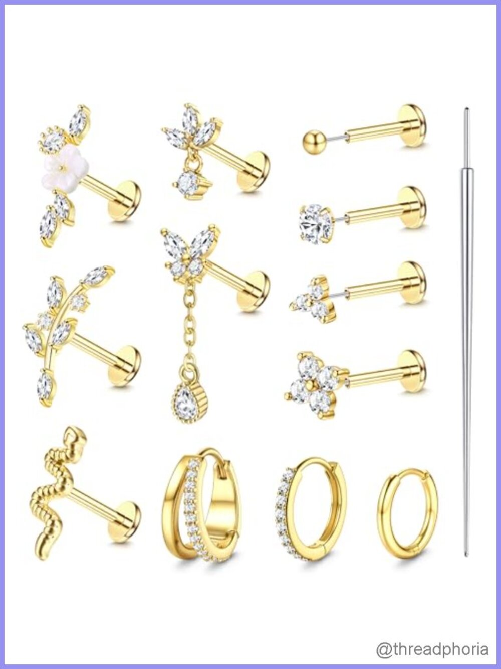 20G 18G Threadless Flat Back Earrings 316L Surgical Steel 12PCS Piercing Studs